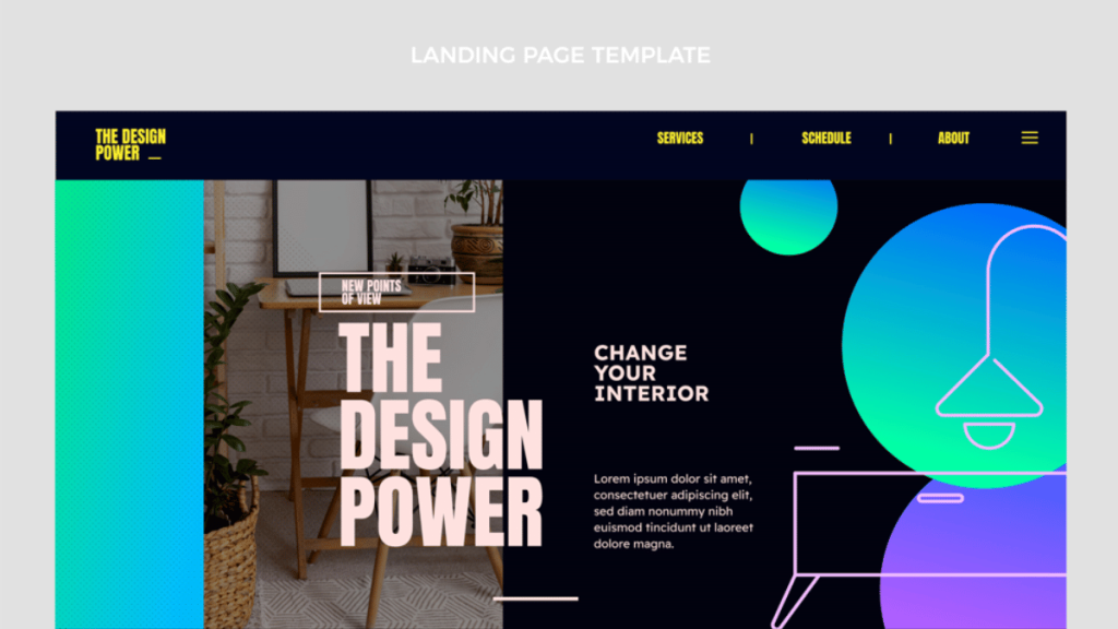 Web design Ipoh: vibrant landing page template for interior design services.