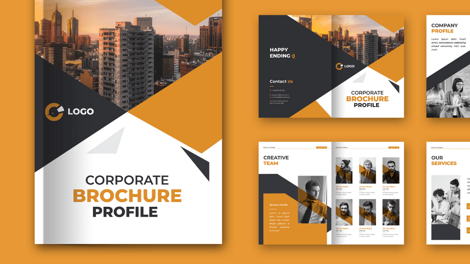 Professional company profile design for businesses, featuring sleek graphics and local aesthetic.