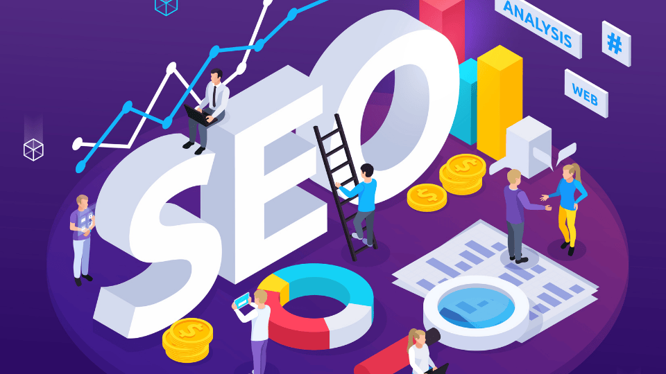 SEO services offering on-page optimization and backlink strategies to enhance website visibility.