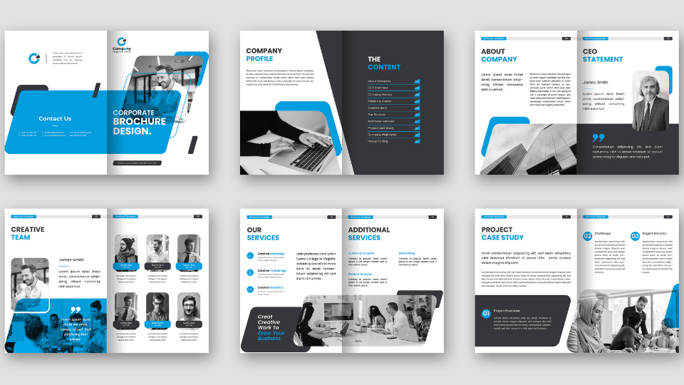 KL company profile design, focusing on a clean, minimalistic aesthetic to highlight services and mission.