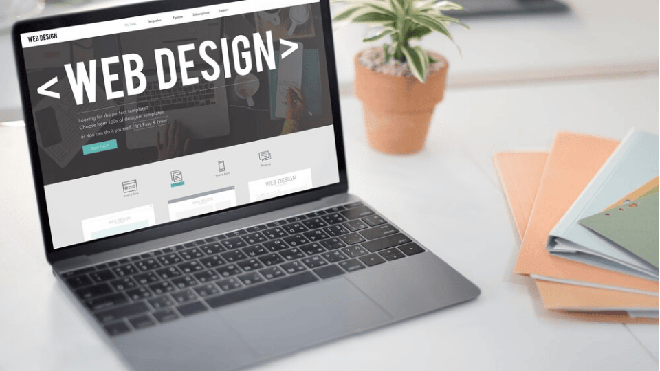 Laptop displaying a web design interface, highlighting Web Design Ipoh.