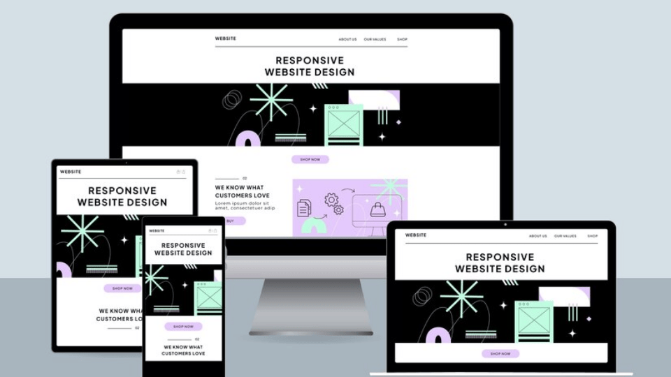 Responsive website design displayed on various devices, highlighting Web Design Malaysia.