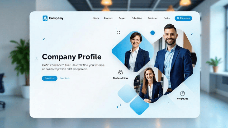 A visually appealing company profile website mockup, showcasing a clean corporate design and structured layout.